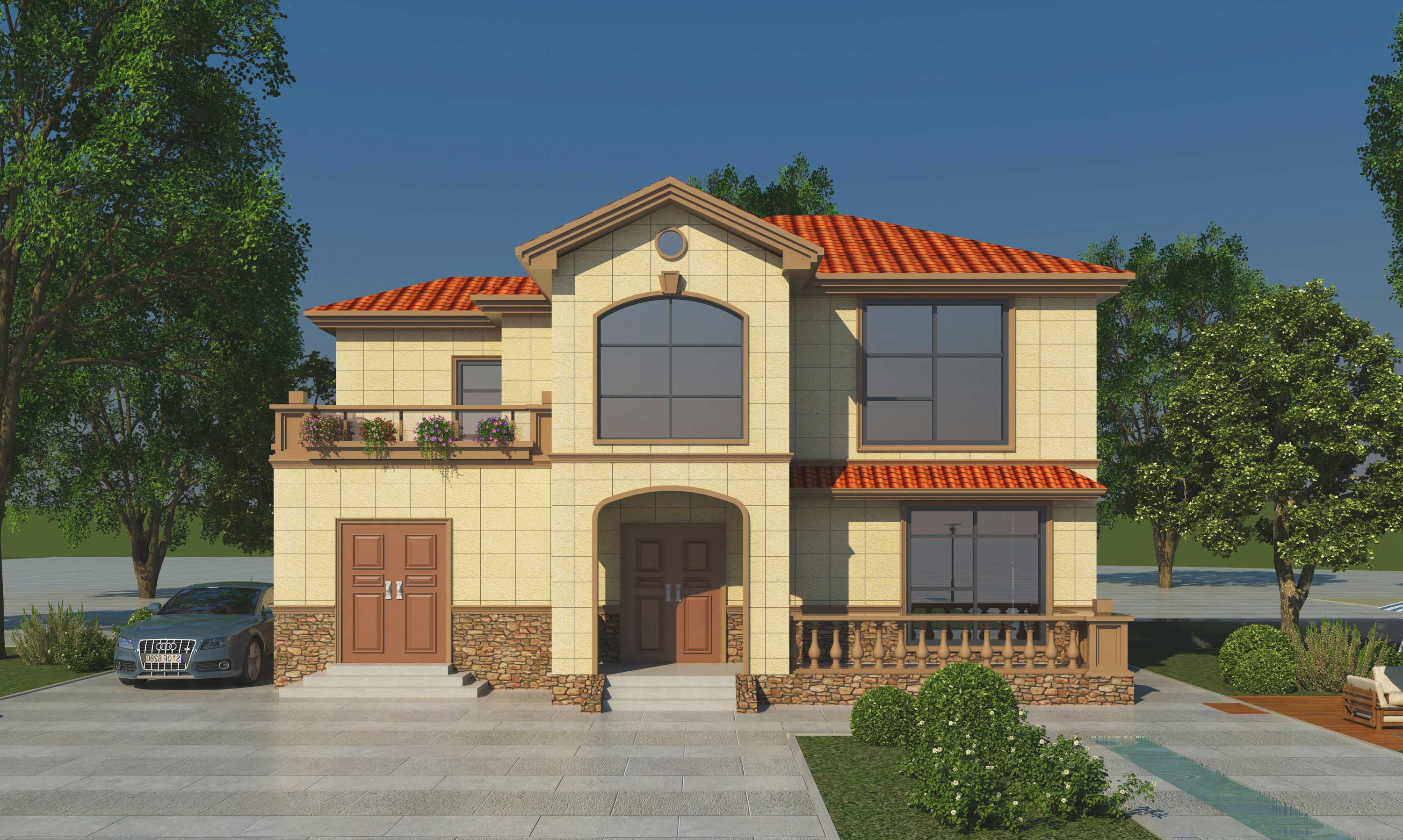 农村二层集装箱别墅效果图