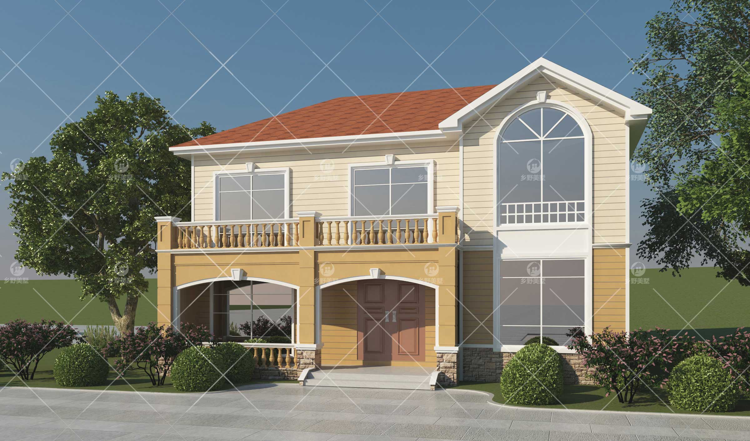 农村二层新型轻钢结构别墅效果图